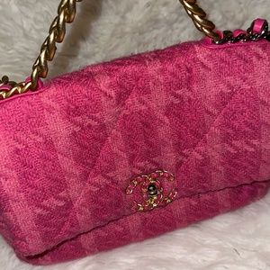 Chanel 19 Quilted Tweed Pink Flap Bag on Chain